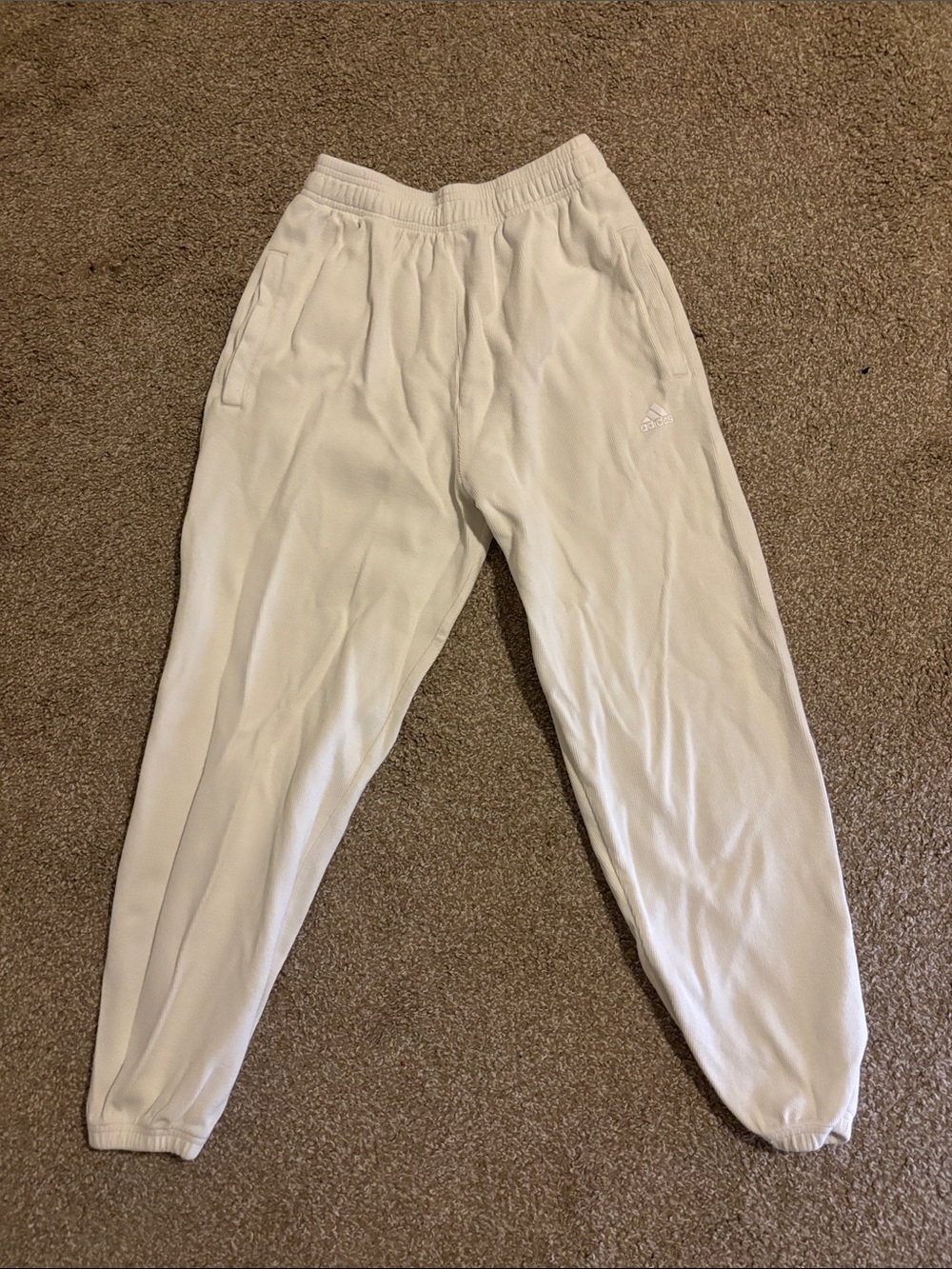 adidas Cream/White Fleece Jogger Sweatpants